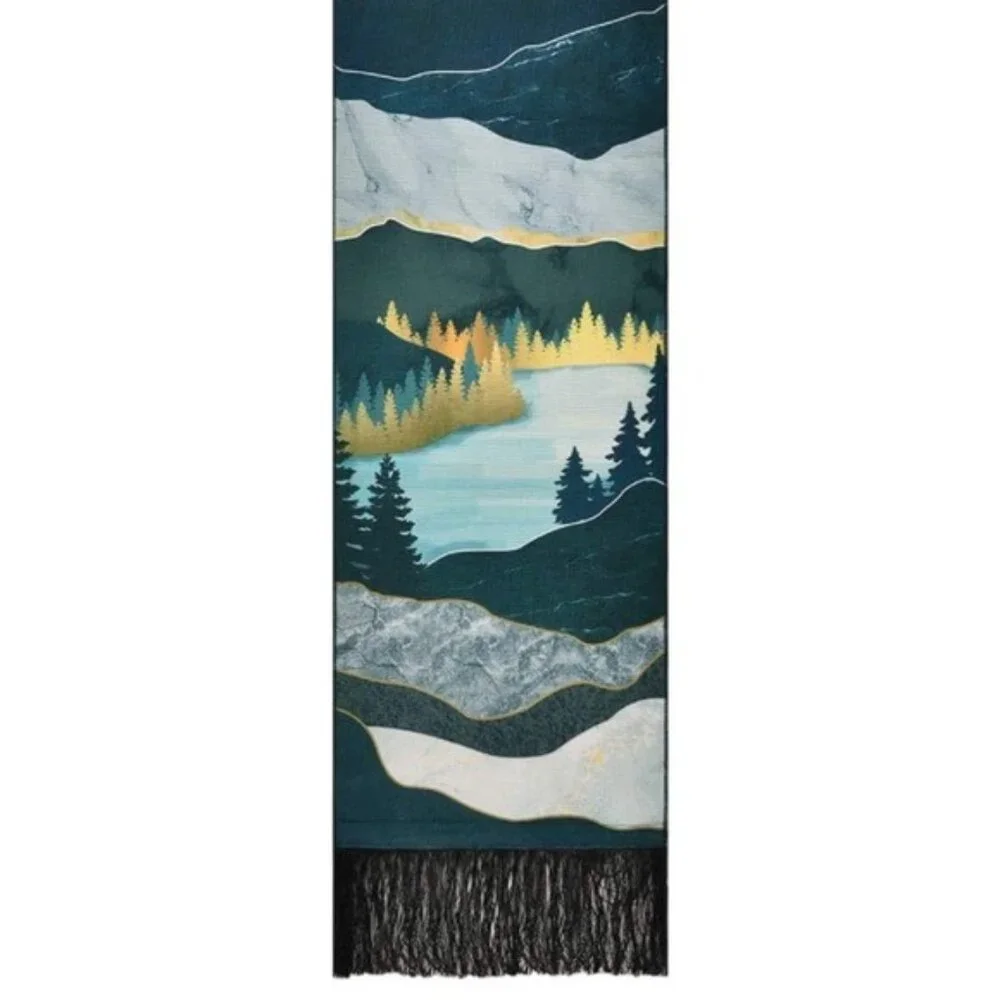 Night Sky Forest Mountain Nature Tapestry Banner